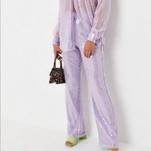 Lilac Co Ord Sequin Straight Leg Trousers